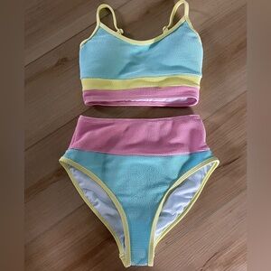 Pink lily color block swim suit